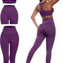 3 Piece Workout Sets for Women Butt Lifting Leggings with High Impact Sports Bra Gym Shorts (Purple, XXL)