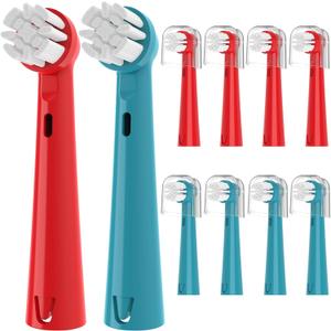 YMPBO Replacement Brush Heads Compatible with Brusheez Kids' Electric Toothbrush, Toothbrush Head Refill, 5 Pcs Red + 5 Pcs Blue