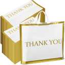 Sweetude 200 Pcs White Gold Thank You Plastic Shopping Bags with Handle 12 x 15 in Merchandise Boutique Bags for Small Business Gifts Stores