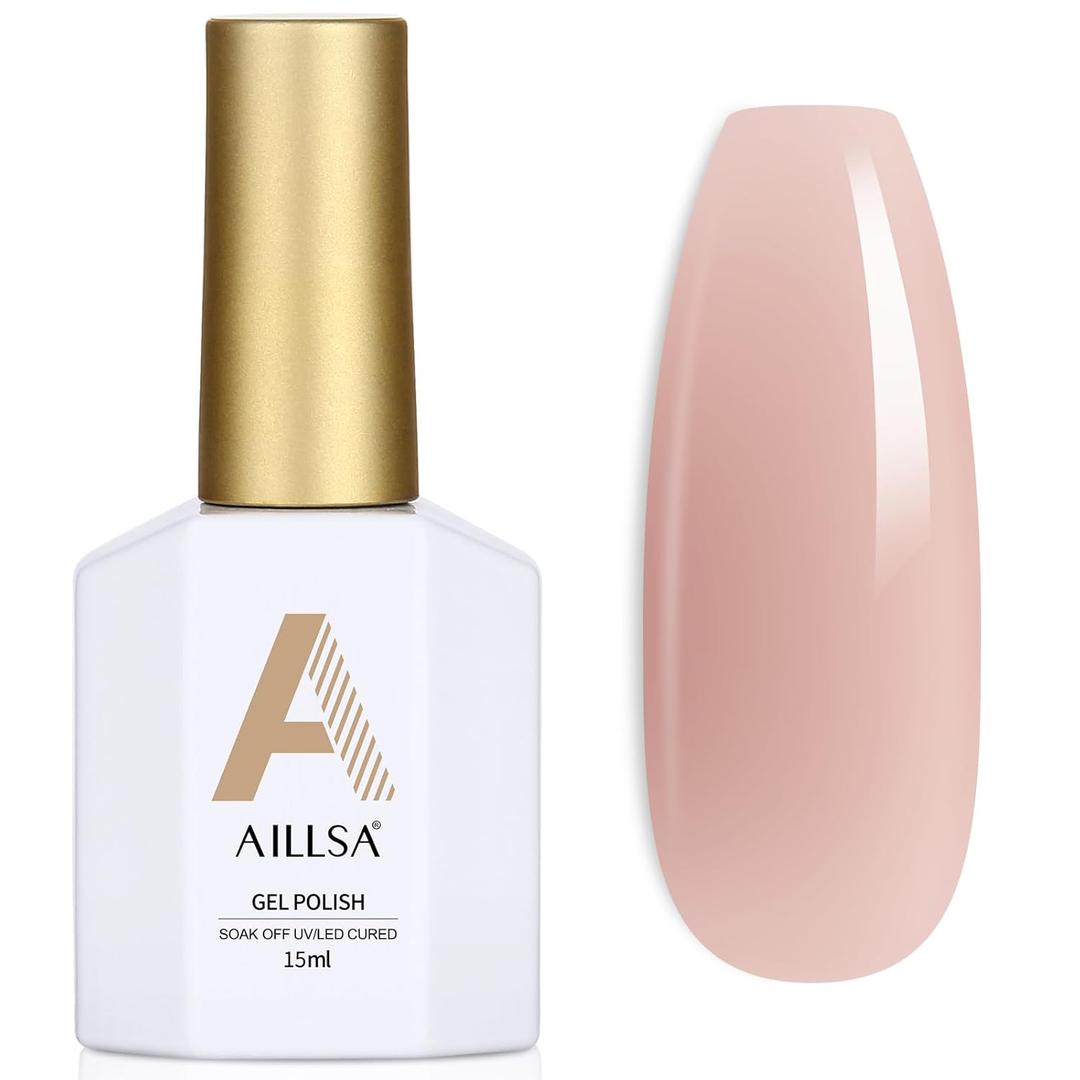 AILLSA Light Mocha Nude Gel Nail Polish,15ml Translucent Soak Off UV Light Cure Gel Polish, Long Lasting for French Nail Art DIY Manicure at Home