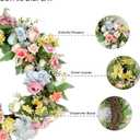 Artificial Wreath for Front Door, 16 Inch Spring Summer Wreath with Roses and Hydrangeas, Outdoor/Indoor All Season Home Decor, Farmhouse Wedding Wall Decor Gift