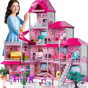 JUKUDAHU 4-Story Villa Playset for Girls Ages 3-8 - 11 Rooms, 2 Dolls, 11 Rooms with 31 Accessories