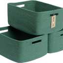 MiniArk Large Storage Baskets for Shelves, Closet Organizers Bins for Clothes Blanket Towels, Baby Nursery, Toy Baskets Box, Woven Rope Baskets, 17 x 13 x 7.5, 3 Packs Green