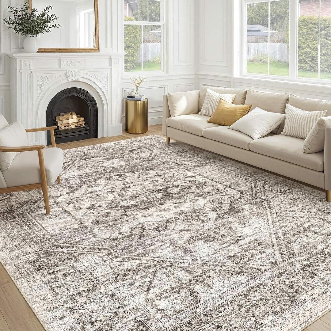 Vintage Living Room Area Rug 8x10 - Large Soft Washable Oriental Traditional Distressed Farmhouse Rugs for Bedroom - Indoor Floor Accent Carpet for Home Office House Decor - Distressed Brown