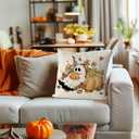 2 x GAGEC Halloween Pillow Covers 18x18 Inch Ghost Floral Throw Pillow Covers Holiday Farmhouse Fall Pillowcase Couch Cushion Case for Indoor Outdoor Home Sofa Decor