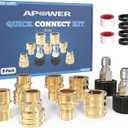 Pressure Washer Quick Connect Kit, M22-14mm to 3/8" Male Female Quick Disconnect Kit for Power Washer, 3/4 Inch Hose Fittings Adapter Set, Brass, 9 Set