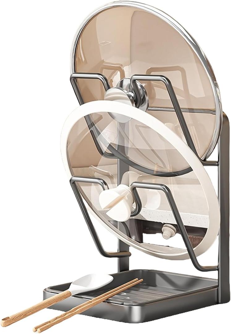 Kitchen Pot Lid Storage Rack - Pot Lid Holder - Pot Lid Rack while cooking - Pot Lid Organizer (Gray, 2-Layer)