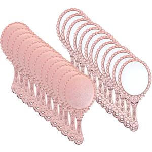 12 Pcs Vintage Handheld Mirror 9.6" L x 4.5" W Portable Pink Embossed Flower Mirrors Princess Mirror Party Favors Retro Hand Held Decorative Mirrors Bulk for Makeup, Travel, Party, Classroom