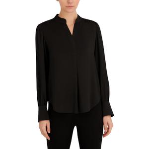 Anne Klein Womens Anne Klein Women's Long Sleeve, Pleat-Front, V-Neck Top (Black, XXL)