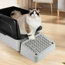 Cat Litter Box Ramp, Litter Box Step Mat with Filter Function, Cat Litter Catcher for Self-Cleaning Litter Boxes, Cats Pedal Stool Ideal for Kitten & Elderly Cats (Light Grey)