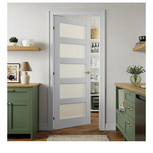 SMARTSTANDARD 5-Panel Frosted Glass Interior Door Slab, Slab Door for Pantry Pocket Laundry Bathroom French, Solid Core Pre-Assembled Panel Without Hardware, White