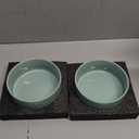 Ceramic 5.1inch Set of 2 Dog and Cat Bowls, 2pcs Anti-Slip Food and Water Feeder Dishes for Puppies, Kitties, Cats(2 Bowls, Light Green)