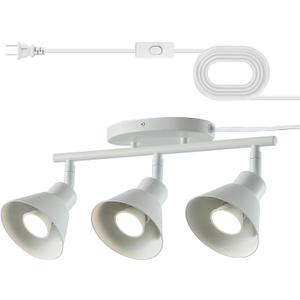 3 Light Plug in Track Lighting Kit,Modern Plug in Ceiling Light Fixture,16.4ft Cord,3 Way Ceiling Spot Lighting,Flexibly Rotatable Light Head (White)