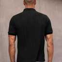 ABAFIP Men's Knit Short Sleeve Polo Shirt Ribbed Knitted Casual Summer Texture T Shirts V Neck Golf Tee (Black, XL)