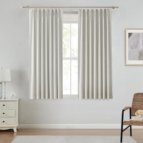 Natural Pinch Pleat Full Blackout Curtain Panels Linen Blend Noise Reducing Thermal Insulated Window Treatment Drapes with Back Tab for Living Room Bedroom with 9 Hooks, 40"x63"x2