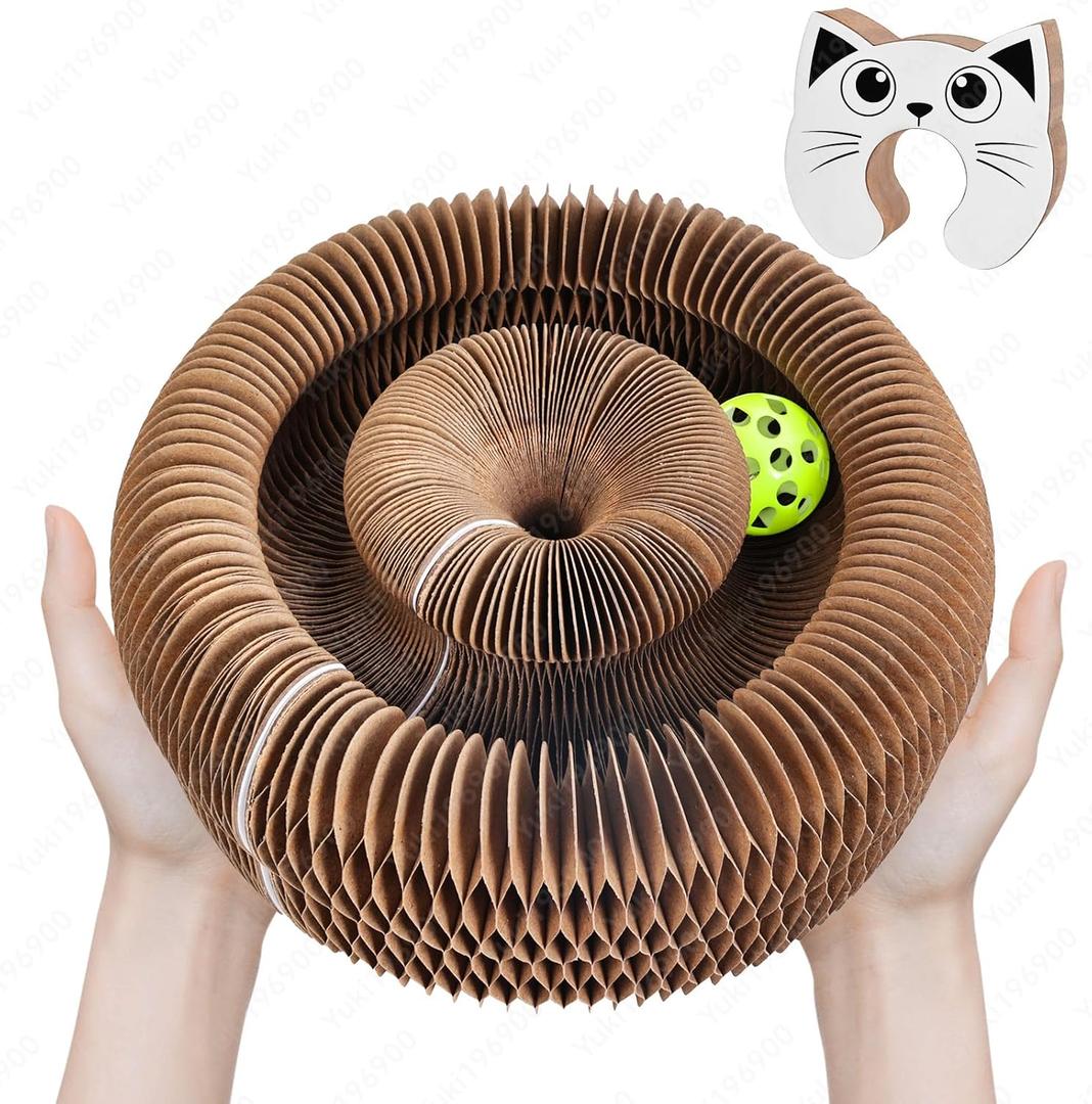 Kitty Curls Magic Organ Cat Scratcher Pad, Interactive Cat Toys for Indoor Cats with Compact Accordion Design and Bell Ball, Helps Relieve Anxiety, Boost Claw Health, Protect Furniture