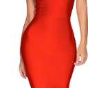 houstil Women's V Neck Halter Fishtail Bandage Bodycon Dress Party (Medium, Orange Red)