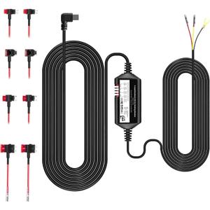 YKT Dash Cam Hardwire Kit, 12ft Acc Hardwire Kit for Dash Camera Type C 3-Lead Hard Wire Kit 12V-24V to 5V with Low Voltage Protection Car Dash Camera Charger Power Cord for Dashcam Radar Detectors