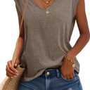 GeGekoko Womens Cap Sleeve Shirts Summer Solid Casual Tank Tops (Medium, Brown)