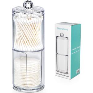SheeChung 2-Pack Clear Acrylic Qtip Holder - Shatterproof Apothecary Jars for Bathroom Organization - Vanity Storage Canisters for Cotton Swabs, Balls, Pads, Floss Picks - Modern Decor