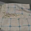 Deeprove Boho Curtains 84 Inches Long for Bedroom, Cotton Linen Plaids Turquoise Embroidery Semi Blackout Bohemian Farmhouse Window Treatment Grids Drape Tassels, 1 Panel W52 x L84 Beige