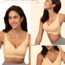 Wireless Bra Women Seamless Push Up Support Comfort V Neck Full Coverage Sleep T-Shirt Everyday Bras (Beige, L)