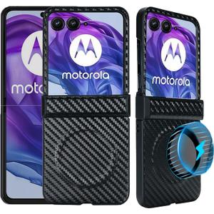 for Motorola Razr Plus 2024 Case with Leather Hinge Protection, Compatible with MagSafe, Built-in Strong Magnetic Ring, Leather+PC Bumper Protective Phone Cover for Moto Razr+ 2024 Black