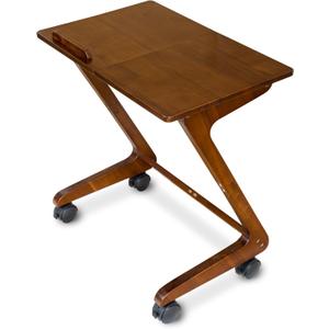 TV Tray Table with Casters, Solid Rubberwood End Tables, Sofa Side Table Couch Table Laptop Desk Removable Snack Tray for Coffee Bed Sofa Eating Writing Reading Living Room Bedroom, Dark Walnut