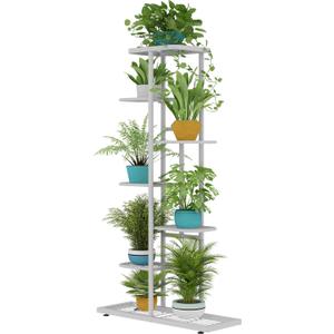 Plant Stand Metal 7 Tier 8 Potted Multiple Flower Pot Holder Shelf Indoor Outdoor Planter Display Shelving Unit for Patio Garden Corner Balcony Living Room, White