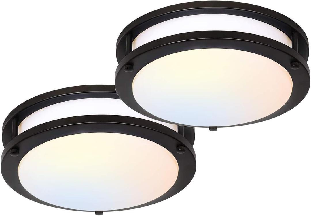 2x hykolity 10 inch Flush Mount LED Ceiling Light Fixture, 17W 1100lm, 2700K/3000K/3500K/4000K/5000K Adjustable Ceiling Lights, Oil Rubbed Bronze Saturn Dimmable Lighting for Hallway Bathroom - 2 Pack