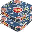 JMGBird Outdoor Chair Cushions Set of 2 Patio Cushions D16 x W17 Inch with Ties, Outdoor Chair Pad for Patio Furniture Upgrade Thicker (Blue With Flower)