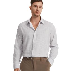 3 x Men's Dress Shirts Solid Wrinkle-Free Long Sleeve Button Down Shirt Regular Fit Formal Shirts (Gray, M)