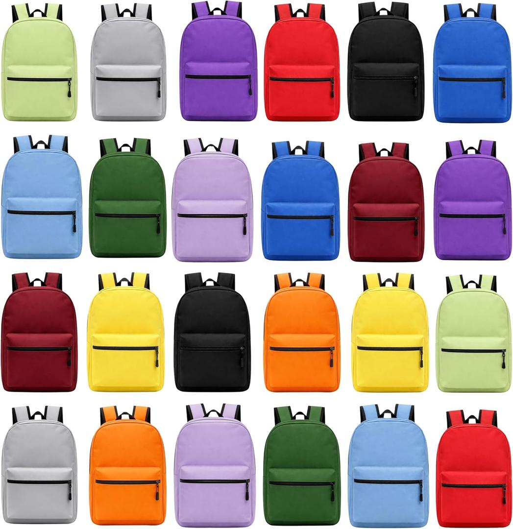 Winterlace 24 Pack Backpack, Bulk 17 inch Lightweight Outdoor Travel Gym Corporate Events Bag (Assorted), 12 x 17 x 6 inches