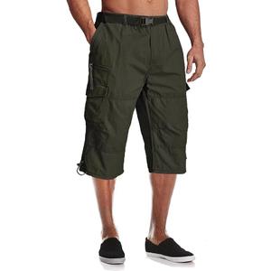 MAGCOMSEN Mens Cargo Shorts Long Capri Elastic Below The Knee 3/4 Cotton Casual Summer Shorts with Pockets, size 34,