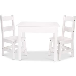 Melissa & Doug Wooden Kids Table & Chairs Set, Montessori, Homeschool Classroom Must Haves, Bedroom Furniture for Boys & Girls 3+ (White)