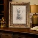 Vintage Gold Framed Easter Bunny Canvas Wall Art Vintage Rabbit Wall Decor Spring Farmhouse Animal Sketch Print Artwork Sketch Rabbit painting Picture for Farmhouse Bedroom Living Room 12X16in