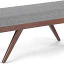SIMPLIHOME Chanelle 48 inch Wide Mid Century Modern Rectangle Ottoman Bench in Pebble Grey Tweed Look Fabric, Assembled, For the Living Room and Bedroom
