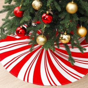FuWeave 24 Inch Candy Cane Swirl Christmas Tree Skirt Red and White Christmas Tree Mat Reusable Peppermint Candy Ornaments for Xmas Winter Home Office Decoration Party Supplies