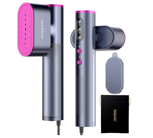 Jack ＆ Rose Travel Steamer for Clothes,100-220V Portable Iron,15s Heat Up,Steamer ＆ Iron 2 In 1, Travel Size,Large Ceramic Heat Panel,for Global and Europe