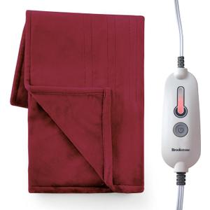 Brookstone Oversized Electric Heated Throw - Heated Blankets - 4 Heat Settings, 4-Hour Auto Shut Off, 100% Polyester, 50"x60" - Red