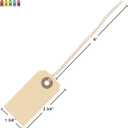 100 Small Manila Paper Tags with String - #1, 2 3/4 x 1 3/8 - Hang Shipping Labels with String Attached and Reinforced Hole, Pre-Strung Tags