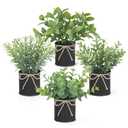 Mkono 4 Packs Small Fake Plants in Farmhouse Galvanized Pots Table Centerpiece Mini Potted Artificial Plants Faux Eucalyptus for Shelf Office Rustic Home Decor (Black, Mini-6" H)