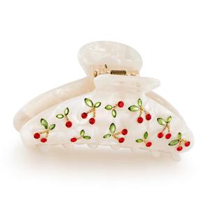Acrylic Hair Clips Claws For Women Rhinestone Red Cherry Thick Hair Hair clips (White)