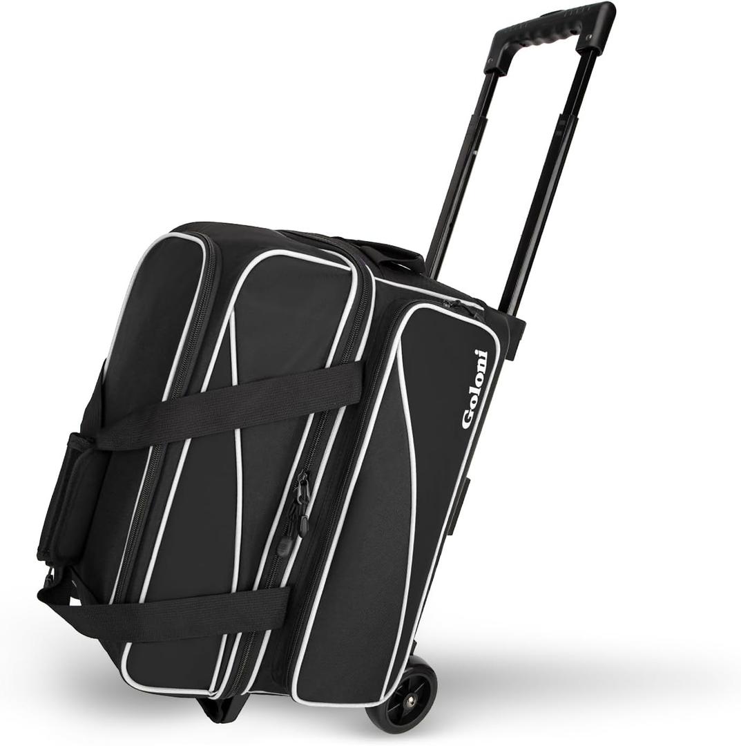 Goloni 3 Ball Bowling Bag with Wheels, 2+1 Double Roller Bowling Bag with Shoe Compartment,Tote Bag for Bowling Accessories, 18x14x9 inch