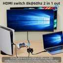 HDMI 2.1 Switch 2 in 1 Out 8K@60Hz, 4K@144Hz, Bi-Directional, Touch Control, VRR, Dynamic HDR, HDCP 2.3, 48Gbps, Zero Lag for PS5/Xbox Series X/Apple TV 8K/Roku Ultra/Fire Stick 8K Max