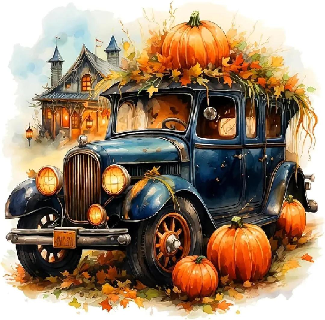 2 x JFYHAB 5D Pumpkin Diamond Art Kits for Adults, Car Diamond Painting Kits for Adults, Round Full Drill Diamond Art Autumn Craft for Home Wall Decor 12x12 inch