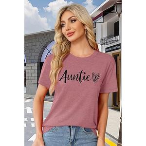 Auntie T Shirt Women Cute Love Heart Print Bless Aunt Tops Tees Casual Short Sleeve Vacation Shirts Tops, Size Small