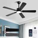 56 inch Black Ceiling Fans with Lights and Remote/App Control, DC Reversible Motor, Noiseless, Dimmable, 6 Speeds Low Profile Modern Ceiling Fan for Livingroom, Indoor/Outdoor Use