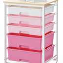 Utility Cart with 5 Drawers, Storage Drawer Cart with Wooden Tabletop and Lockable Wheels, Craft Storage Trolley Cart,5-Tier Rolling Utility Cart on Wheels, Rose Pink