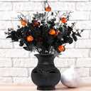 12 Pcs Halloween Decorations Artificial Flowers with Pumpkins, Maple Leaf Floral Stems Black Eucalyptus Halloween Centerpiece for Tables Vase Fillers Gothic Party Ornaments and Picks